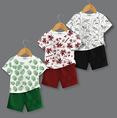 tarsier Baby Boys & Baby Girls Casual T-shirt Shorts(GREEN_WHITET_COCO MARON)