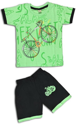Kirshi Baby Boys Casual T-shirt Shorts(Green with Black)
