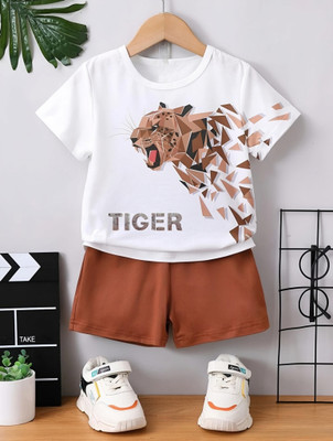 HouseOfCommon Boys & Girls Party(Festive) T-shirt Shorts(White/Brown)