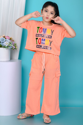 md dresses Girls Party(Festive) T-shirt Pant(PEACH)