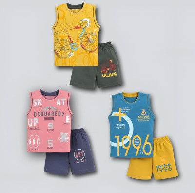 NEW TRINATH HOSIERY Baby Boys & Baby Girls Casual T-shirt Shorts(Multicolor)