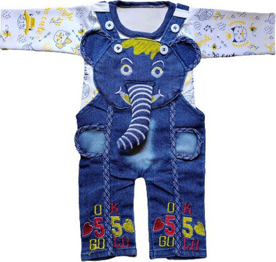 OPEKKHA GARMENTS Dungaree For Boys & Girls Casual Applique Cotton Blend(Yellow, Pack of 1)