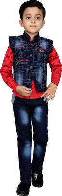 world wise wear Boys Festive & Party Shirt, Waistcoat and Pant Set(Red Pack of 1)