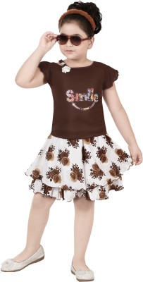 TrendyCreations Girls Party(Festive) Top Skirt(Brown)