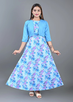 KidsCute Girls Maxi/Full Length Party Dress(Multicolor, Sleeveless)