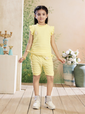 MUHURATAM Girls Party(Festive) Top Shorts(Lemon)