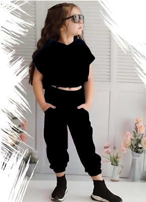 Jiya Fashion Girls Casual Top Pant(BLACK, BLACK)