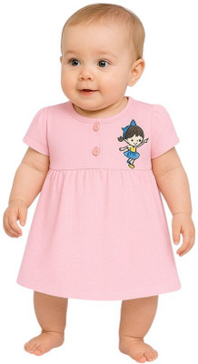 Paryag Baby Girls Midi/Knee Length Casual Dress(Pink, Short Sleeve)