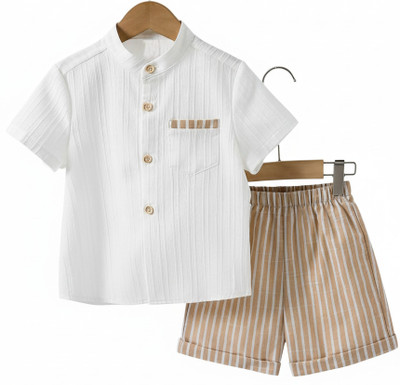 SEFVONA Boys Party(Festive) Shirt Shorts(WHITE, Light Brown)