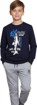 INTIHUG Boys Casual Sweatshirt Pant(Navy2, Grey2)