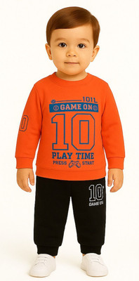 STYLESHIVAM COLLECTION Baby Boys & Baby Girls Casual T-shirt Pant(Orange/Black)