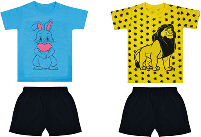 Biffy and Luffy Boys Casual T-shirt Shorts(Blue Yellow)