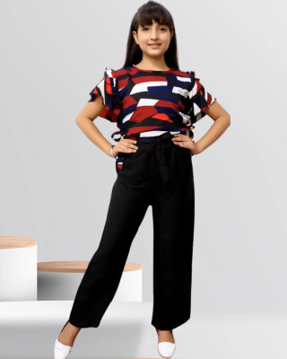 vroxa creation Girls Party(Festive) Top Pant(Red Black)