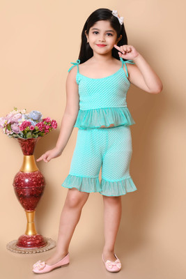 R.J FASHION Girls Above Knee Festive/Wedding Dress(Blue, Sleeveless)