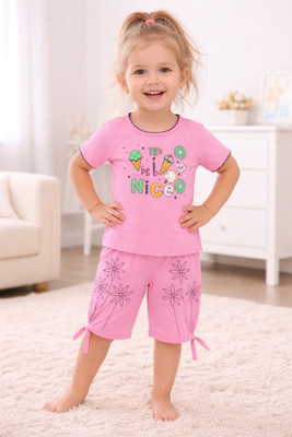 PARYAG Girls Casual Top Capri(Pink)
