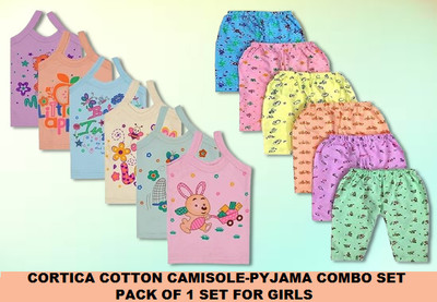 cortica Baby Girls Casual Camisole Pyjama(Multicolor)
