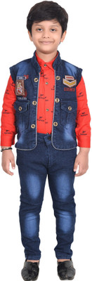 KIDZWING Boys Casual Shirt, Waistcoat and Pant Set(Red Pack of 1)