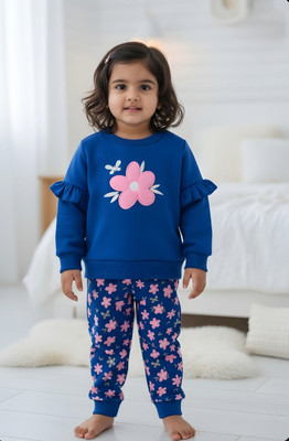 dingdong Baby Girls Casual Sweatshirt Sweatpant(Blue)