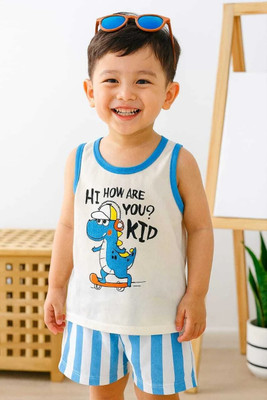CALCUTTA FASHION Baby Boys & Baby Girls Casual T-shirt Shorts(White Blue)