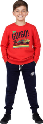 INTIHUG Boys Casual Sweatshirt Pant(Red, Navy)
