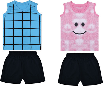 Biffy and Luffy Boys Casual T-shirt Shorts(Blue Pink)