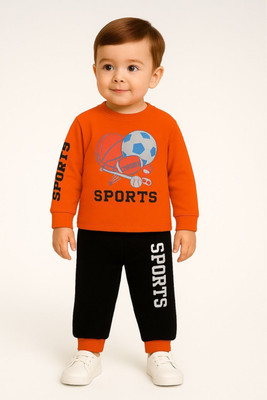 STYLESHIVAM COLLECTION Baby Boys & Baby Girls Casual T-shirt Pant(Orange, Black)