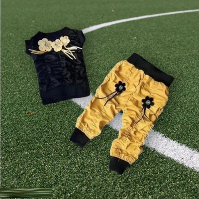 Vinay creation Baby Girls Casual Top Capri(Black Flower Top,Musturd Capri)