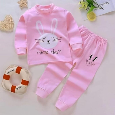 STYLESHIVAM Baby Boys & Baby Girls Casual T-shirt Pant(Pink, White)