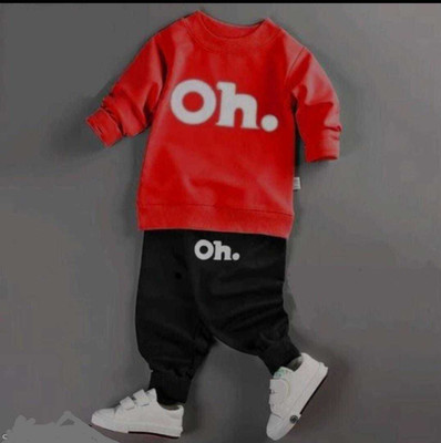 HF WARSI FAB Baby Boys & Baby Girls Party(Festive) T-shirt Track Pants(RED, BLACK)