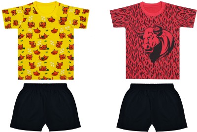 Biffy and Luffy Boys Casual T-shirt Shorts(Yellow Red)