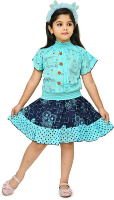 CHANDRIKA LIFESTYLE Girls Party(Festive) Top Skirt(LIGHTBLUE)