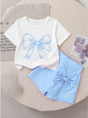 SHINYTHREADS Girls Casual T-shirt Shorts(BLUE)