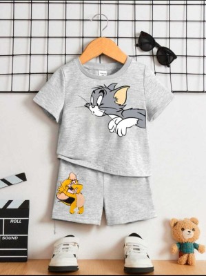 Aurki Baby Boys & Baby Girls Tom & Jerry Casual T-shirt Shorts(Grey)