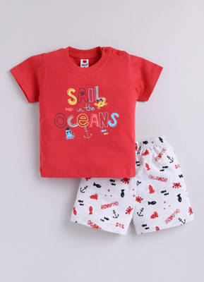 Mars Infiniti Baby Boys Casual T-shirt Shorts(Red, White)