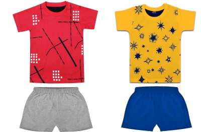 Biffy and Luffy Boys Casual T-shirt Shorts(Red Yellow)