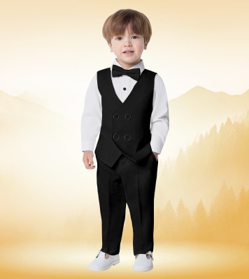 BELIEVED WORTH'S Baby Boys Party(Festive) Shirt Pant, Waistcoat, Bow Tie(Black)