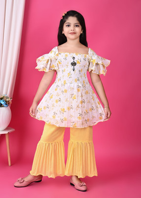 RIJIYA DRESSES Girls Party(Festive) Top Pant(YELLOW)