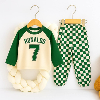 affantasy Baby Boys & Baby Girls Casual T-shirt Track Pants(GREEN, CREAM)