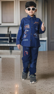 LAVASCREATION Boys Captain America Party(Festive) Shirt Jeans, Pant(Denim Blue)