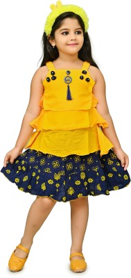 CHANDRIKA LIFESTYLE Girls Party(Festive) Top Skirt(YELLOW)