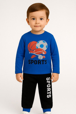 STYLESHIVAM COLLECTION Baby Boys & Baby Girls Casual T-shirt Pant(Blue, Black)