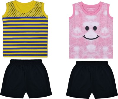 Biffy and Luffy Boys Casual T-shirt Shorts(Yellow Pink)