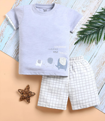 TOONYPORT Boys Casual T-shirt Shorts(Grey, White)