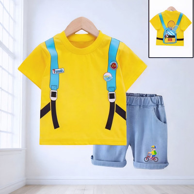HouseOfCommon Baby Boys & Baby Girls Casual T-shirt Pant(Yellow, Blue)
