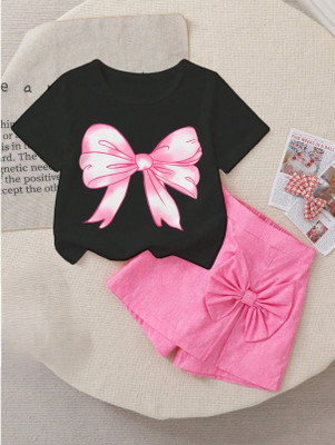SHINYTHREADS Girls Casual T-shirt Shorts(BLACK)