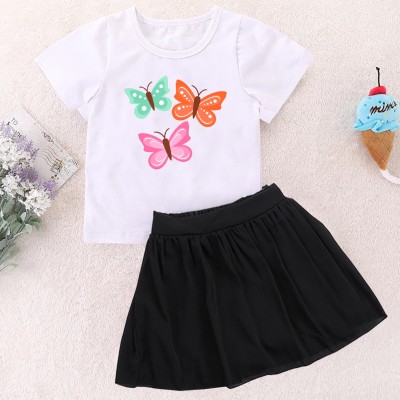 KIDDY STAR Girls Casual T-shirt Skirt(065_White)