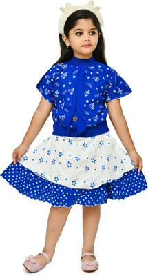 CHANDRIKA LIFESTYLE Girls Party(Festive) Top Skirt(ROYALBLUE-WHITE)