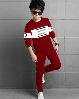 Azy Fabrics Boys & Girls Casual T-shirt Track Pants(Red , Grey)