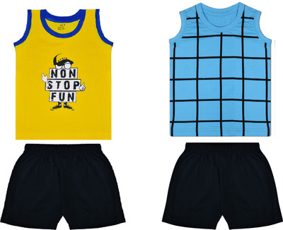 Biffy and Luffy Boys Casual T-shirt Shorts(Yellow Blue)