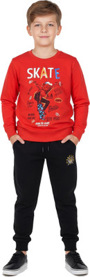 INTIHUG Boys Casual Sweatshirt Pant(Red, Black)